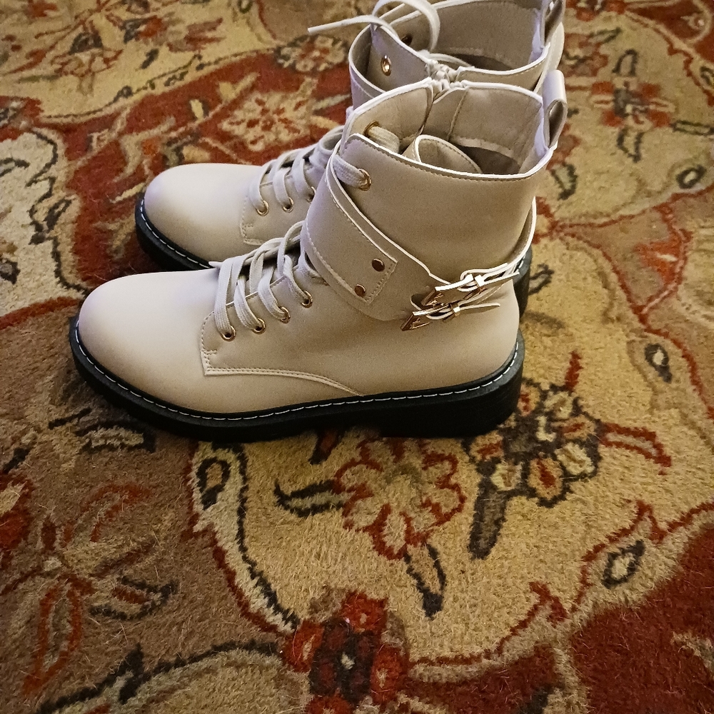 Cream calf high boots